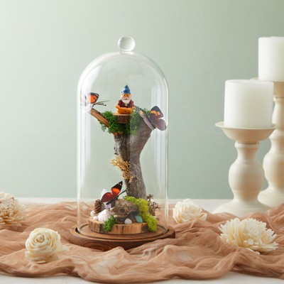 Clear Glass Cloche Dome with Wooden Base, 11 Inches