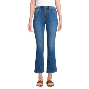 Lands' End Women's High Rise Denim Button Front Kick Flare Crop Jeans - 1 of 4