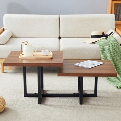 GDFStudio Aaron Dark Double-Deck Wood 47"W Coffee Table with Metal Criss Cross Base