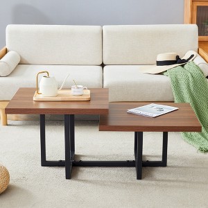 GDFStudio Aaron Dark Double-Deck Wood 47"W Coffee Table with Metal Criss Cross Base - 1 of 4