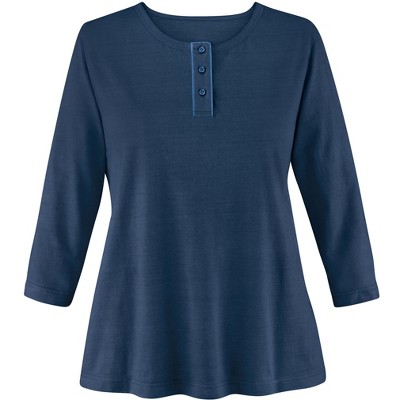 Collections Etc 3/4 Sleeve Scoop Neckline Knit Henley Top