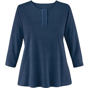 Collections Etc 3/4 Sleeve Scoop Neckline Knit Henley Top - 1 of 4