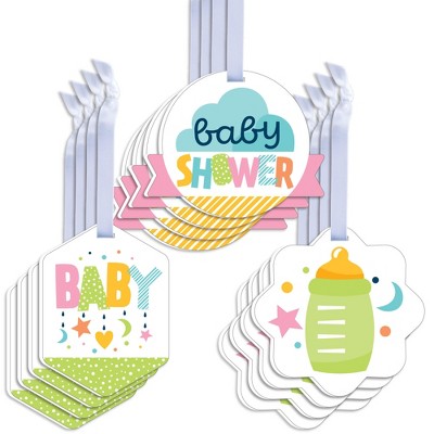 Big Dot of Happiness Colorful Baby Shower - Assorted Hanging Gender Neutral Party Favor Tags - Gift Tag Toppers - Set of 12