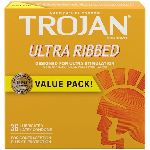Trojan Ultra Ribbed Premium Lube Condoms - 36ct - image 1 of 3
