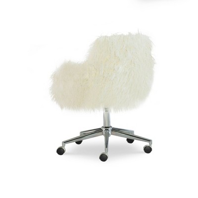 Fiona White Faux Fur Task Chair with Chrome Base
