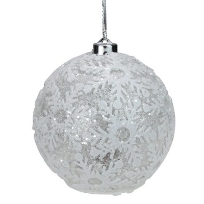 Northlight 4ct Battery Operated Pre-Lit Silver Glitter Snowflake Christmas Ball Ornaments 6" (150mm)