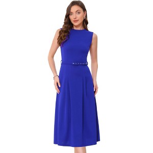 INSPIRE CHIC Women's Sleeveless Crew Neck High Waist A-Line Midi Office Dresses - 1 of 4
