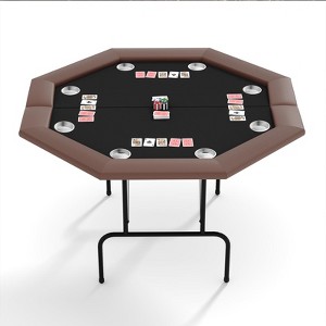 8-Player Poker Table - Foldable Design with Collapsible Legs, Cup Holders | Portable  Quality Surface - 1 of 4