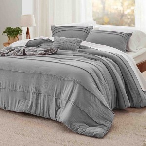 BAGOKIE 4-Piece Pinch Pleat Striped Bed in a Bag Comforter Set for All Season - 1 of 4