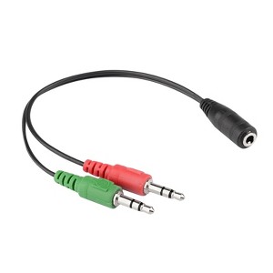 INSTEN 8" Dual Mic 3.5mm Stereo 2 Plug Male to 3.5mm Female Adapter - 1 of 4