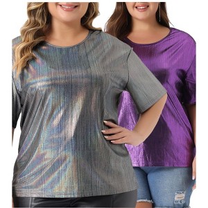 Agnes Orinda Women's Plus Size Metallic Holographic Concert Carnival Party Packs Blouses - 1 of 4