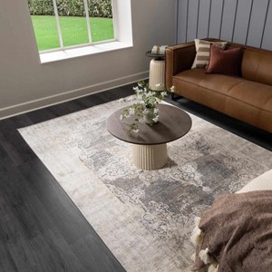 Hauteloom Calion Distressed Charcoal Luxury Fringed Faux Silk Rug - 1 of 4