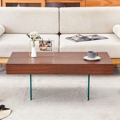 Syemin Rectangular End Table Stylish Coffee Table with Glass Legs for Living Room Terrace Bedroom, Clear, 39.3"*21.6"*15"