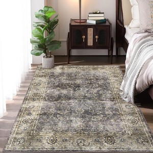 Vintage Floral Distressed Washable Rug, Non-Slip, Non-Shedding Large Indoor Low Pile Carpet Floor Cover for Living Room, Bedroom - 1 of 4
