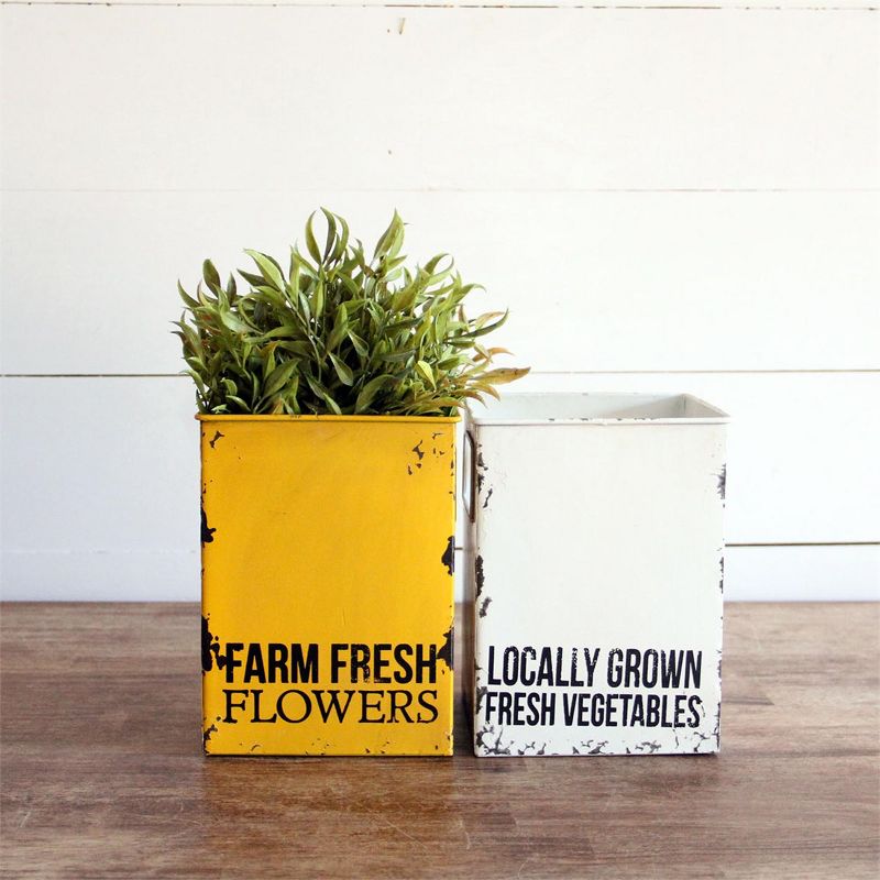 Distressed Yellow "Farm Fresh" Decorative Metal Planter Storage Tin - Foreside Home & Garden, 3 of 5