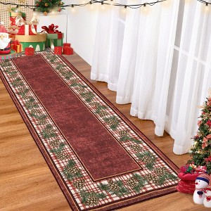 Christmas Area Rug Washbale Rug Plaid Rug with Pinecorn Xmas Rug - 1 of 4