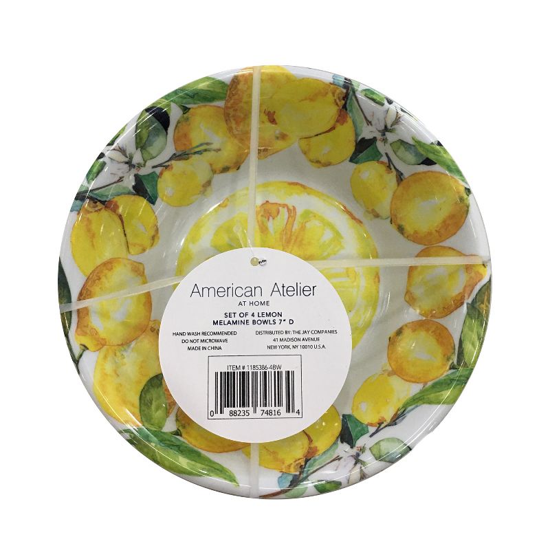 American Atelier Lemon Design Melamine Bowls, 7-Inch, Lightweight and Break-Resistant Pasta Bowls, Set of 4,, 2 of 4