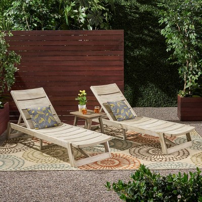 Mahi 3pc Acacia Wood Chaise Lounge Set: Weather-Resistant, Includes Side Table - Christopher Knight Home