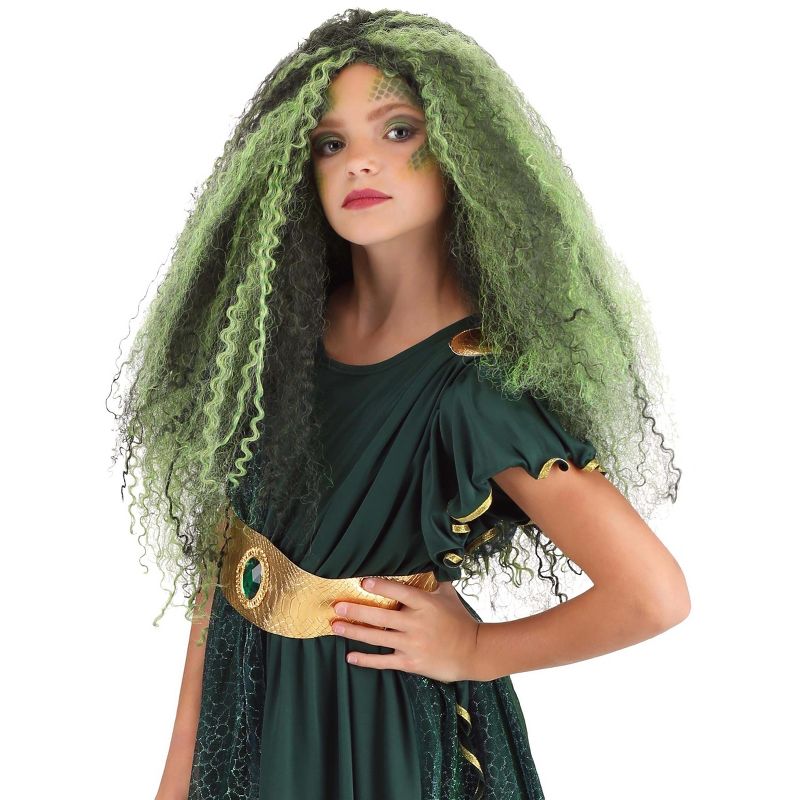 HalloweenCostumes.com  Girl Medusa Wig for Girls, Black/Green, 1 of 3