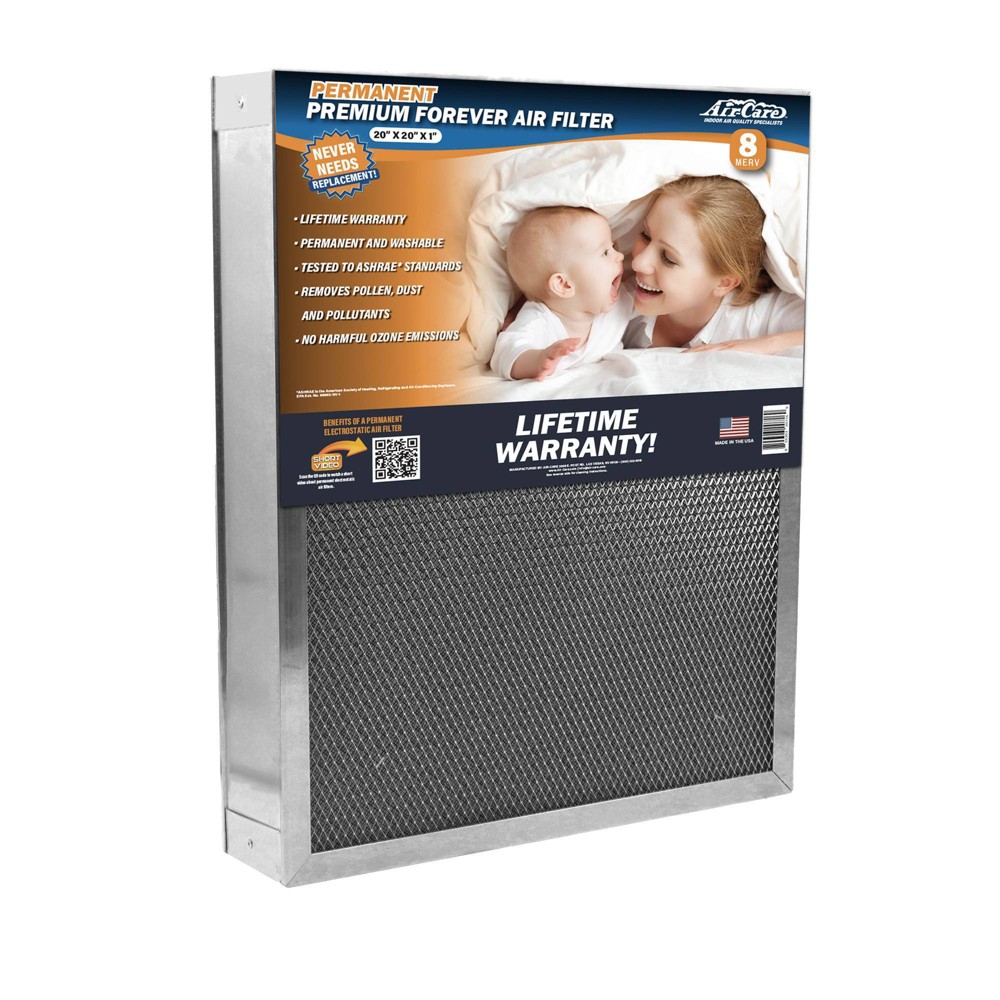 Air-Care 20"x20"x4" Permanent Washable Electrostatic Air Filter EPA Registered Merv 8 Rating: Reusable, Captures Allergens