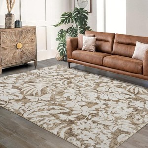 Washable Rug for Living Room, Non-Slip Modern Botanical Floral Leaf Area Rug, Stain-Resistant Indoor Foldable Print Carpet for Bedroom, Nursery - 1 of 4