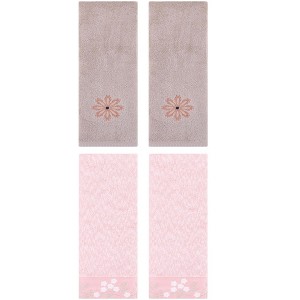REGALWOVEN 4 Pcs 100% Cotton Floral Embroidered Soft Absorbent Decorative Hand Towel - 1 of 4