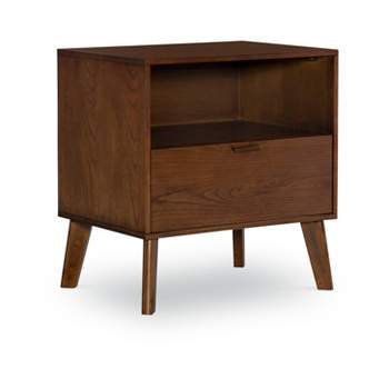 Reid Mid-Century Modern Wood 1 Drawer Nightstand Walnut - Linon