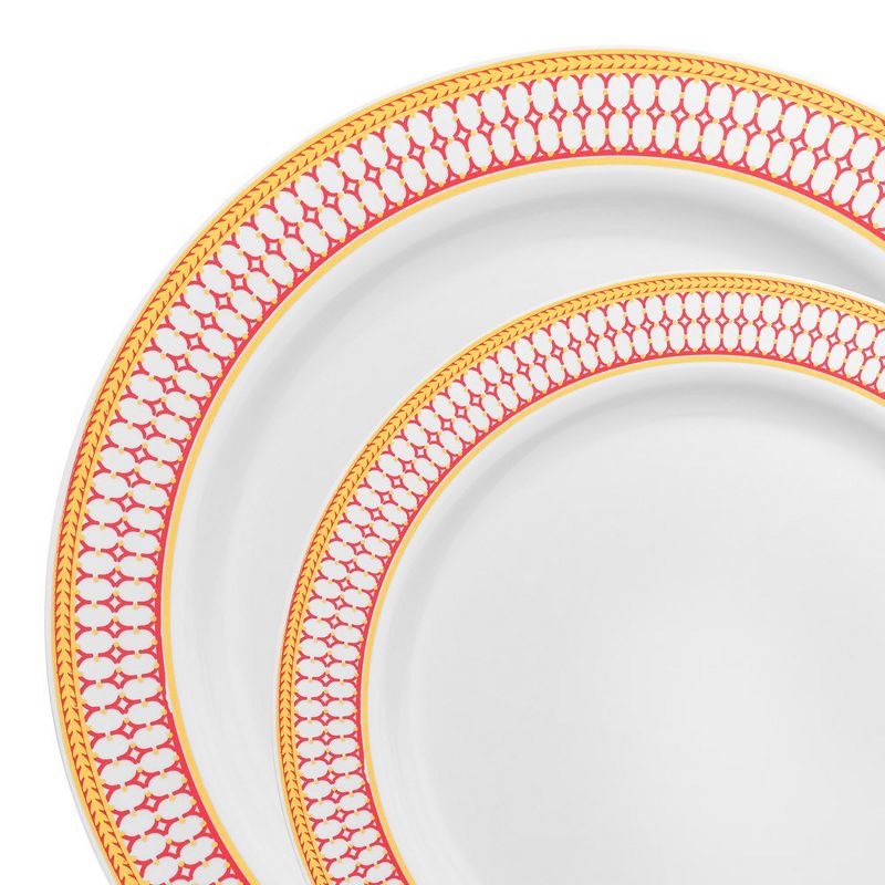 Smarty Had A Party White with Red and Gold Chord Rim Plastic Dinnerware Value Set (120 Dinner Plates + 120 Salad Plates), 2 of 7