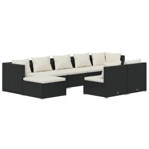 vidaXL Patio Lounge Set 9 Piece with Cushions - Black Poly Rattan Garden Seat, Outdoor Modular Sofa Set - 1 of 4