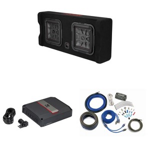 Kicker 49DL7TDF122 Dual Down Firing L7 Thin 12" Enclosure with LX8501 Mono Amplifier including Wiring Kit and Bass Knob Bundle - 1 of 4