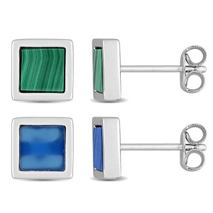 EVERLY JEWELRY | Men's Sterling Silver 2ct TGW Blue Agate and Malachite Square Stud Earrings 2-Piece Set - 1 of 4