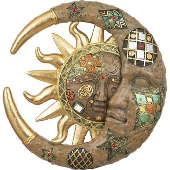 FC Design 11" Mosaic Celestial Sun and Moon Sculpture Wall Decor Art Hanging Sun and Crescent Decoration