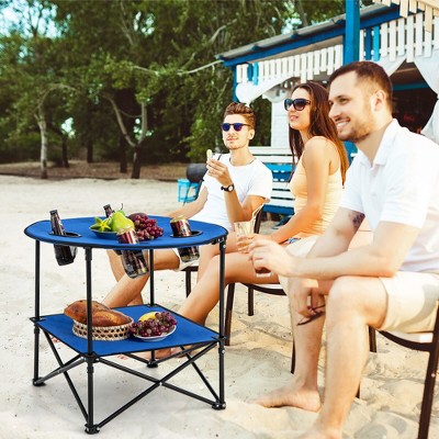 Blue and Black 2-Tier Foldable Camping Table with Carrying Bag