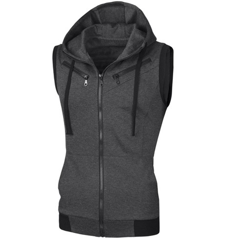 Sleeveless zipper hoodie discount mens