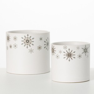 5.25"H and 6.25"H Sullivans Holiday Snowflake Planter - Set of 2, White - 1 of 3