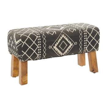 Bohemian Wood Upholstered Fabric Bench Small Black - Olivia & May