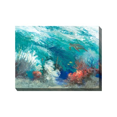 Cottage Garden West of The Wind Coral Reef Green, Red 40 x 30 Inch Waterproof Gallery Wrapped Canvas, Outdoor Garden, Yard, Patio All Weather Hanging