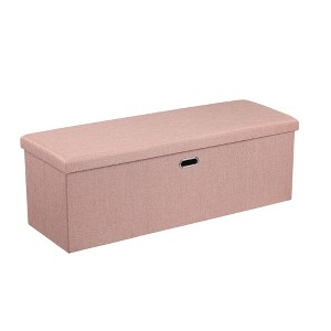 VECELO Folding Storage Ottoman Bench, End of Bed Linen Fabric Foot Rest Stool with Padded Seat, Large Footstool for Bedroom or Living Room - 1 of 4