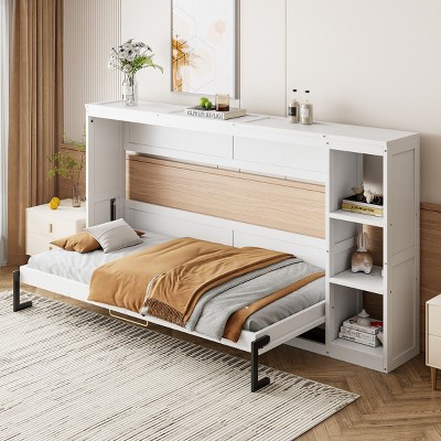Wooden Murphy Bed With Bookshelf,Wall Bed With 3 Storage Racks,Wall Bed Murphy Bed -Maison Boucle
