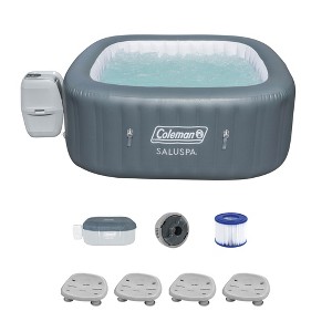 Coleman SaluSpa 114 AirJet Inflatable Square Hot Tub with 4-Pack of Bestway SaluSpa Underwater Non-Slip Pool and Spa Seat with Adjustable Leg - 1 of 4