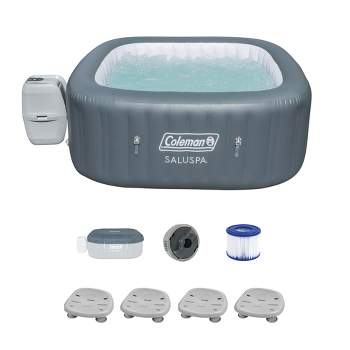 Coleman SaluSpa 114 AirJet Inflatable Square Hot Tub with 4-Pack of Bestway SaluSpa Underwater Non-Slip Pool and Spa Seat with Adjustable Leg