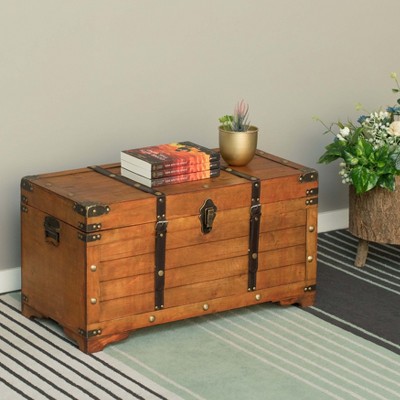 Rustic Brown Large Wooden Storage Trunk with Lockable Latch