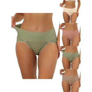 Allegra K Women's Ribbed High Waist Tummy Control Available 5 Packs in Plus Size Briefs - 1 of 4