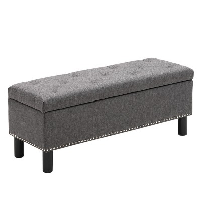GlasFlength Ottomans and Benches Storage Ottoman Bench Upholstered Bedroom Bench with Button Tufted Storage Bench for Bedroom, Gray, 42.95"*15.75"*17"
