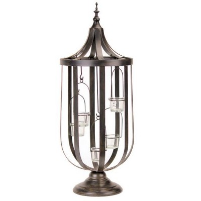 Melrose 27" Antique-Style Bronze Birdcage Glass Votive Candle Holder