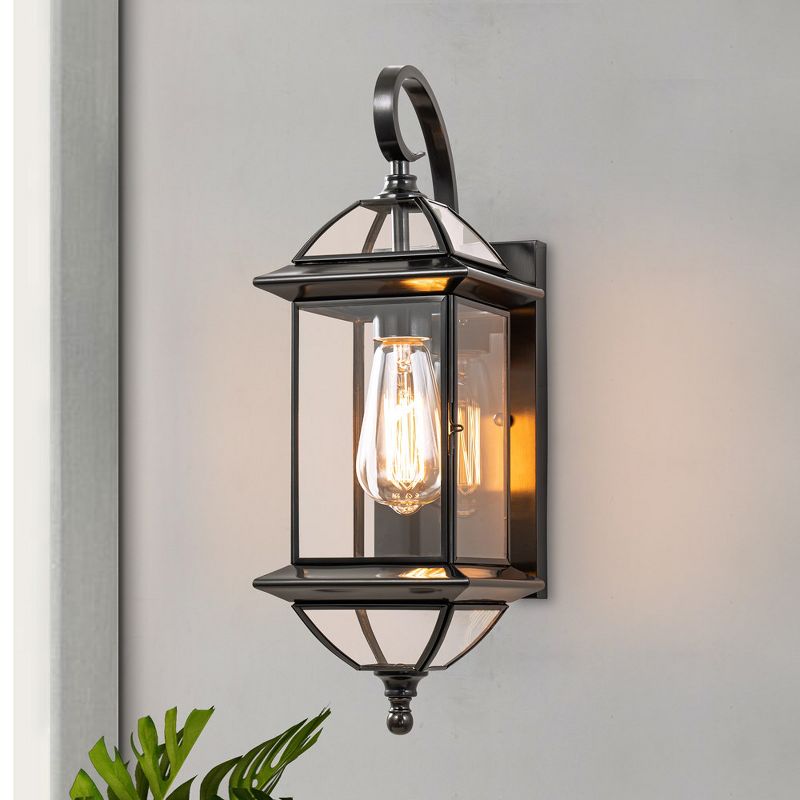 C Cattleya 17.5 in. Dark Bronze Finish Brass Outdoor Wall Lantern Sconce with Clear Tempered Glass, 2 of 10