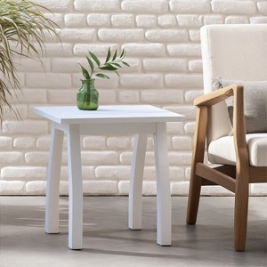 SELMA Acacia wood Accent Side Table in White PU, Weather-Resistant Rectangular End Table for Patio, Garden, Lawn, and Living Room - 1 of 4