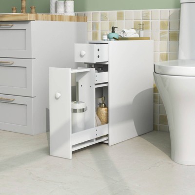 White MDF Freestanding Bathroom Cabinet with Flip Top and Pull-Out Shelves