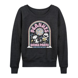 Women's - Peanuts - Peanuts Dance Party Lightweight French Terry Wide Neck Long Sleeve Shirt - 1 of 4