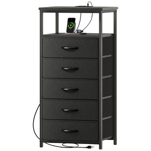 FONTOI Multi-Drawers Dresser with Charging Station, Tall Night Stand Chest of Drawers, Bedside Table Nightstand, Fabric Storage Multi-Choice - 1 of 4
